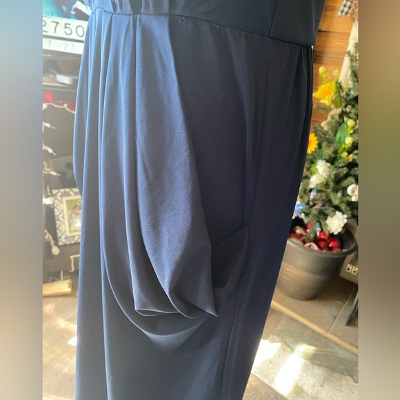 NWT BCBGeneration Dark Navy Pouffy gathered pockets racerback V Neck HiLow Dress - Picture 9 of 14